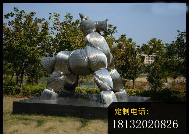抽象草编马雕塑  不锈钢抽象雕塑  公园不锈钢雕塑 (2)_620*440