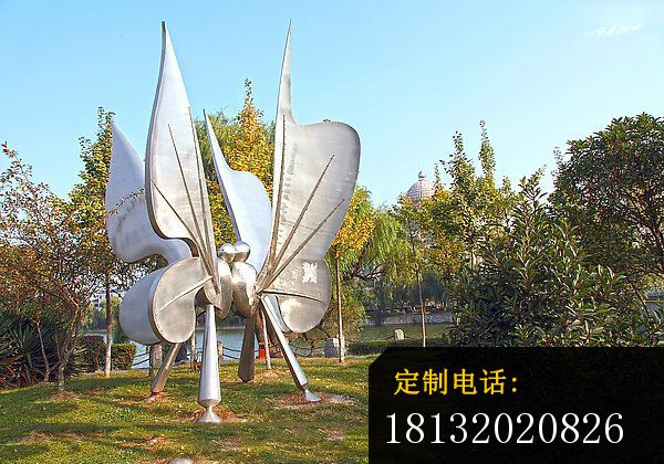 抽象蝴蝶雕塑  不锈钢抽象动物雕塑  公园景观雕塑_600*420