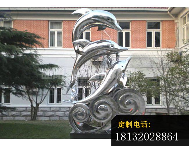 不锈钢海浪海豚雕塑校园景观雕塑_650*500