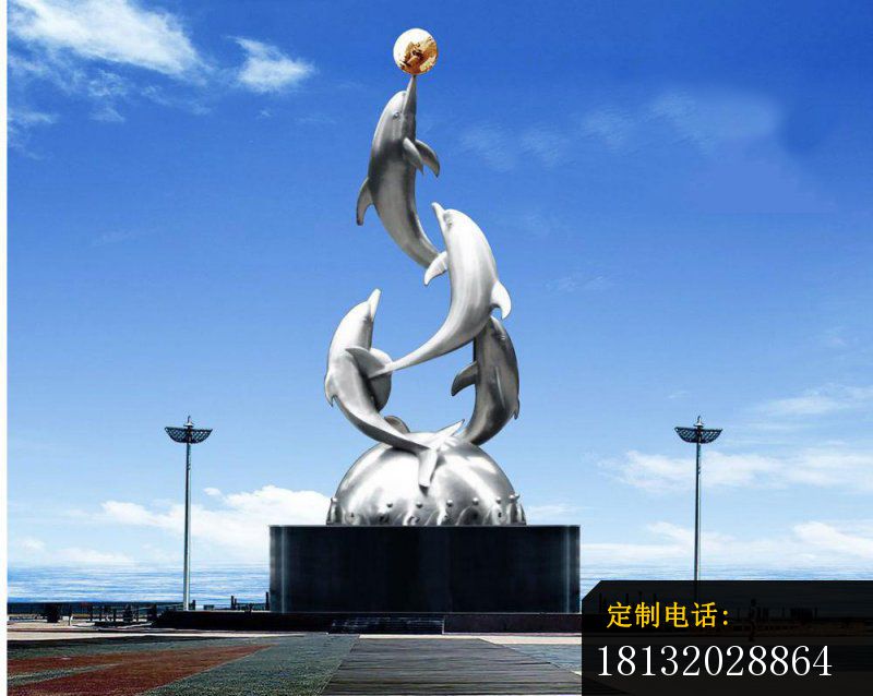 不锈钢海豚顶球雕塑 广场不锈钢雕塑_800*638