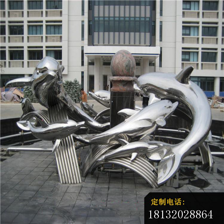不锈钢海豚和海浪校园不锈钢雕塑_750*750