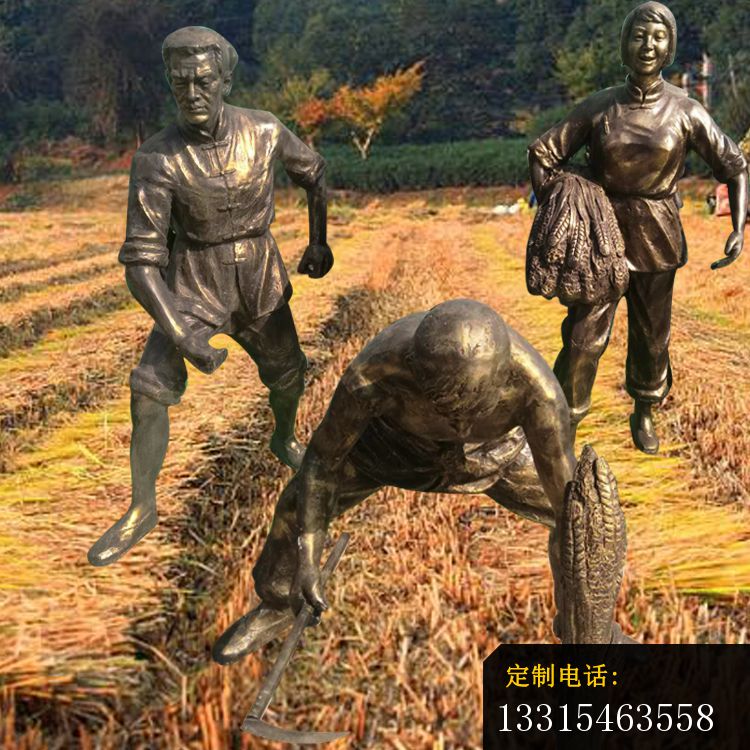 收稻米做农活的人物铜雕  公园小品铜雕_750*750