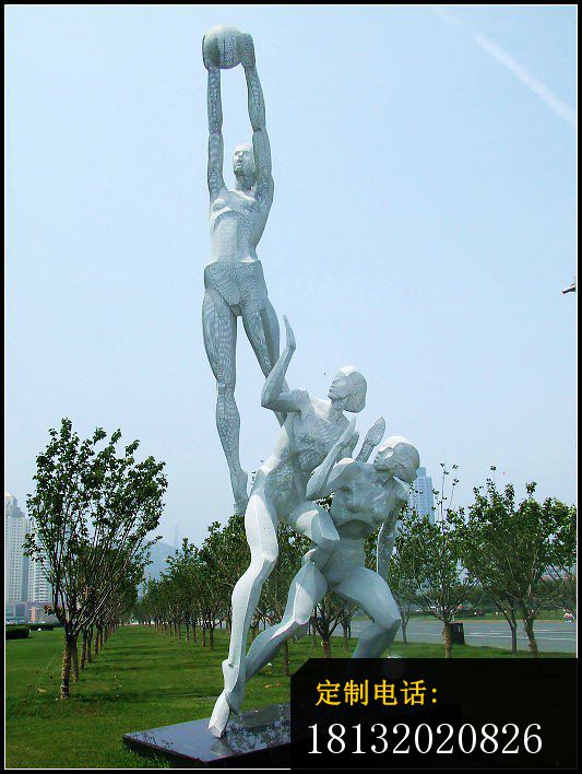 打篮球的人物雕塑  不锈钢抽象雕塑  公园不锈钢雕塑_533*708
