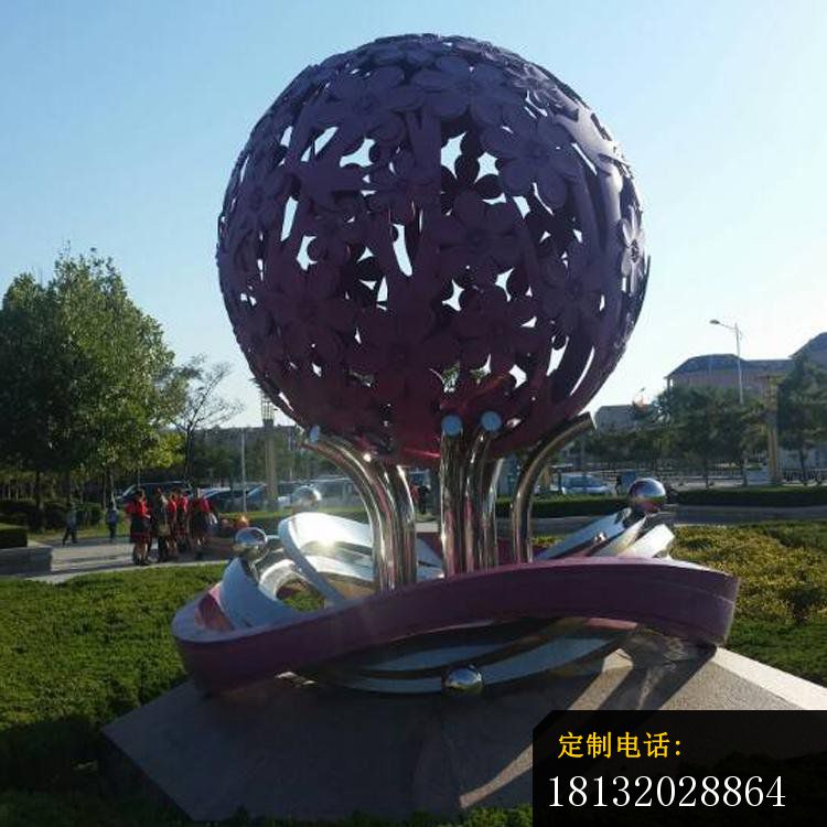 不锈钢花朵镂空球，公园景观雕塑_750*750