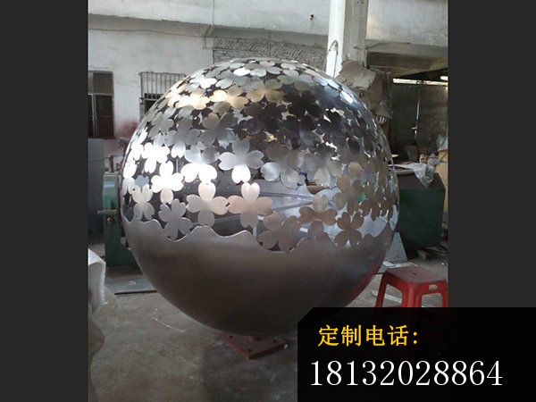 不锈钢花朵镂空球雕塑,景观不锈钢雕塑_600*450