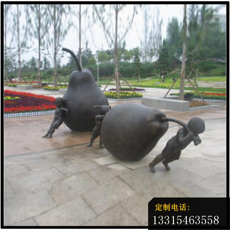 抬鸭梨的儿童铜雕，公园童趣人物铜雕_750*750