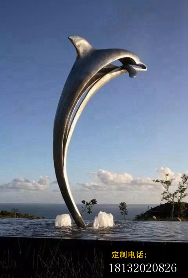 大型不锈钢抽象海豚 海边景观雕塑_600*886