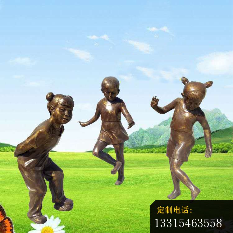 踢毽子的儿童铜雕，公园小品铜雕_750*750