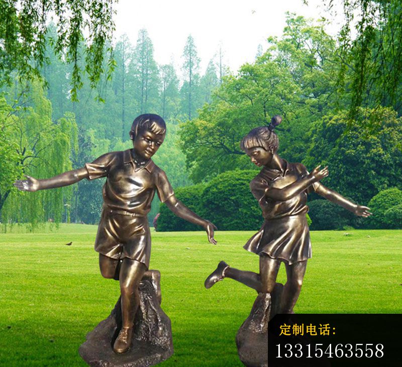 踢毽子的儿童铜雕，公园小品铜雕 (2)_800*730
