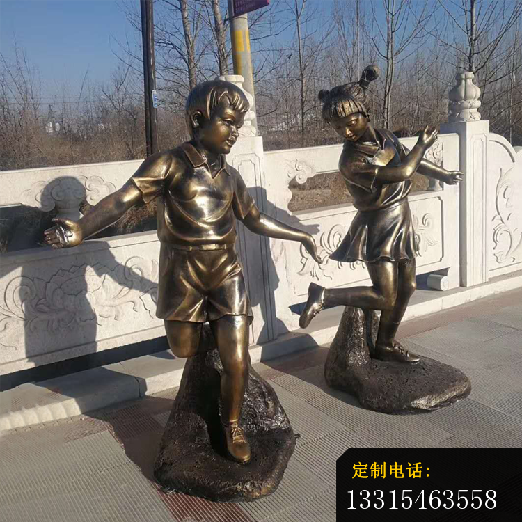 踢毽子的儿童铜雕，公园小品铜雕 (3)_750*750