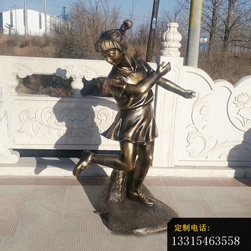 踢毽子的小女孩铜雕，公园人物铜雕_800*800