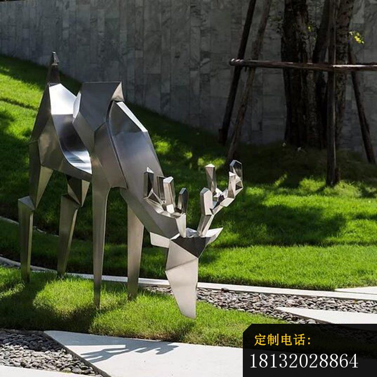 不锈钢几何鹿 公园抽象动物雕塑 (2)_750*750