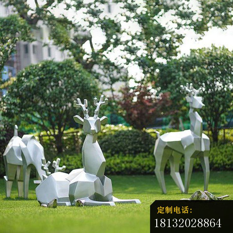 不锈钢几何鹿 公园抽象动物雕塑 (3)_750*750