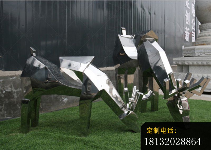 不锈钢几何鹿 公园抽象动物雕塑_800*571