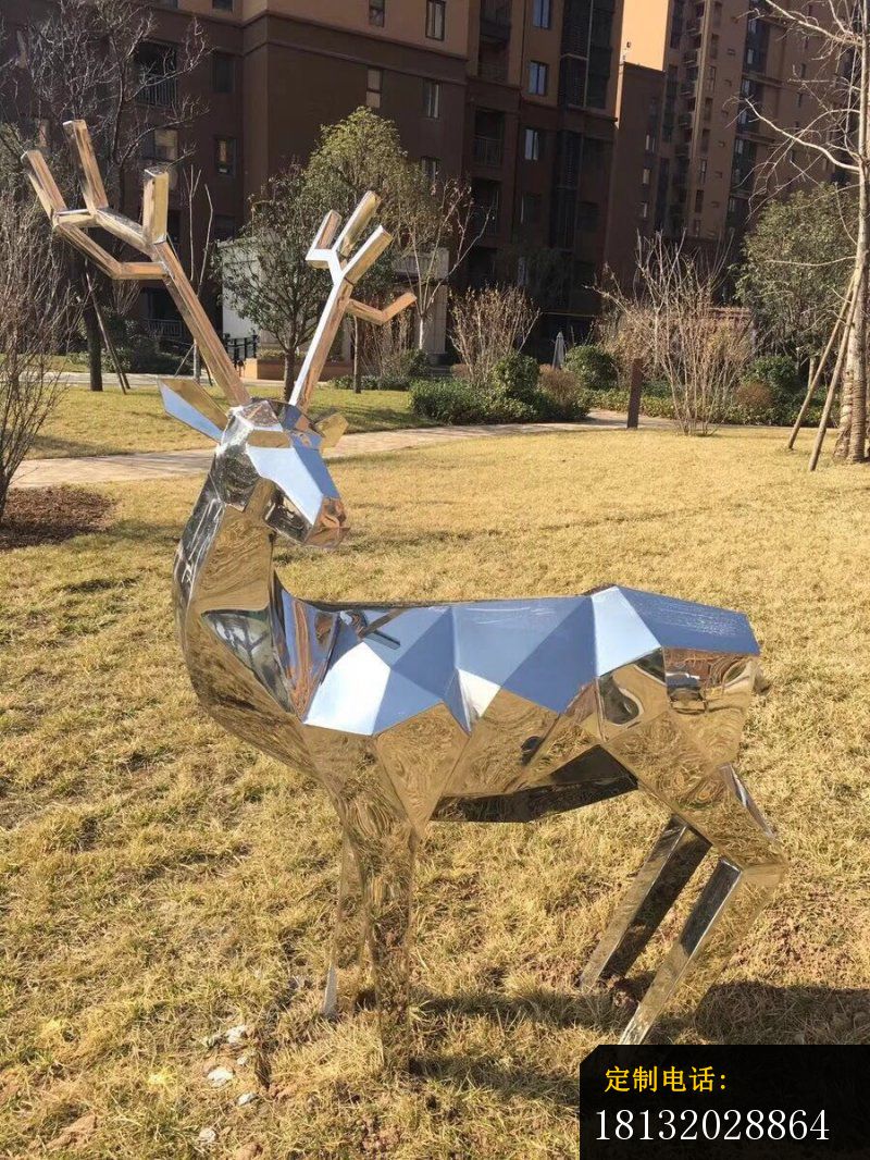 不锈钢几何梅花鹿 公园抽象动物雕塑 (2)_800*1066