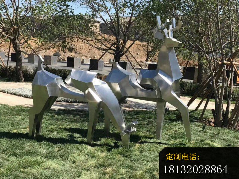 不锈钢几何梅花鹿 公园抽象动物雕塑 (3)_800*600