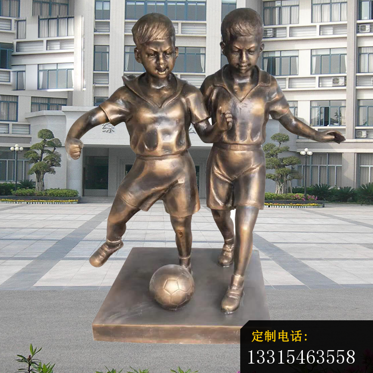 踢足球的小男孩铜雕，校园人物铜雕_750*750