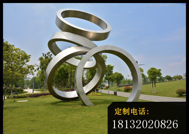 叠着的圆环雕塑  不锈钢抽象雕塑  公园景观雕塑 (2)_620*440
