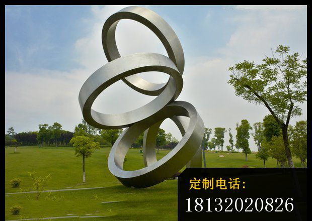 叠着的圆环雕塑  不锈钢抽象雕塑  公园景观雕塑 (3)_620*440