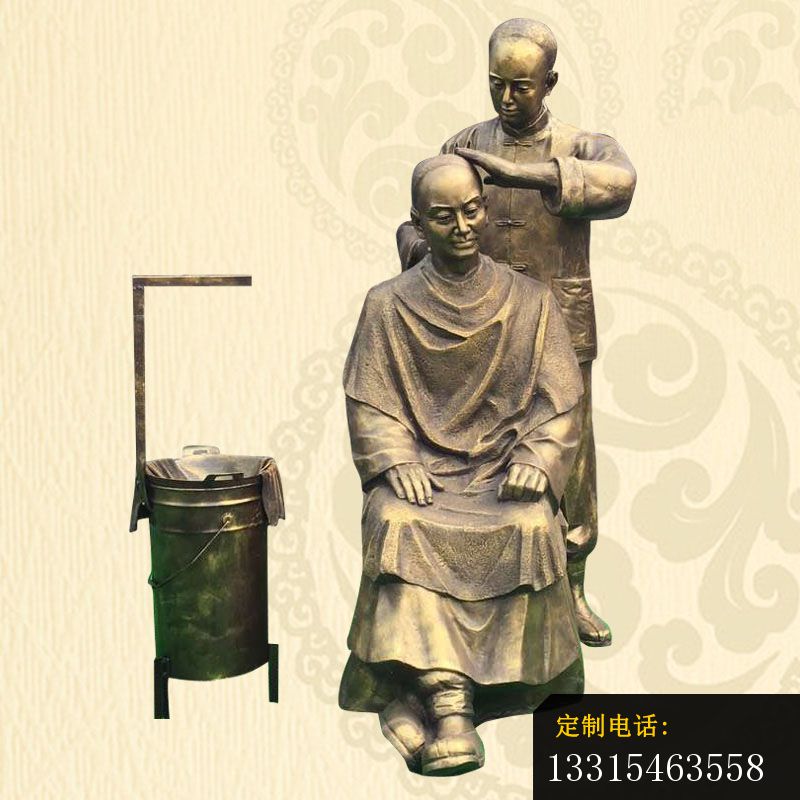 剃头的古代人物铜雕，步行街小品铜雕_800*800