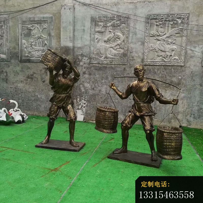 挑竹筐的古代人物铜雕，古代农耕人物铜雕 (2)_800*800