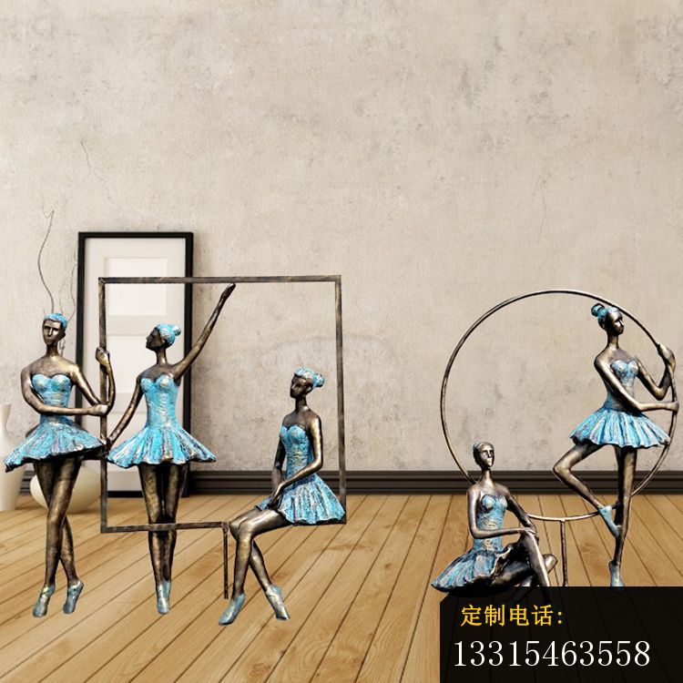跳芭蕾舞的女孩和相框铜雕 公园人物铜雕_750*750