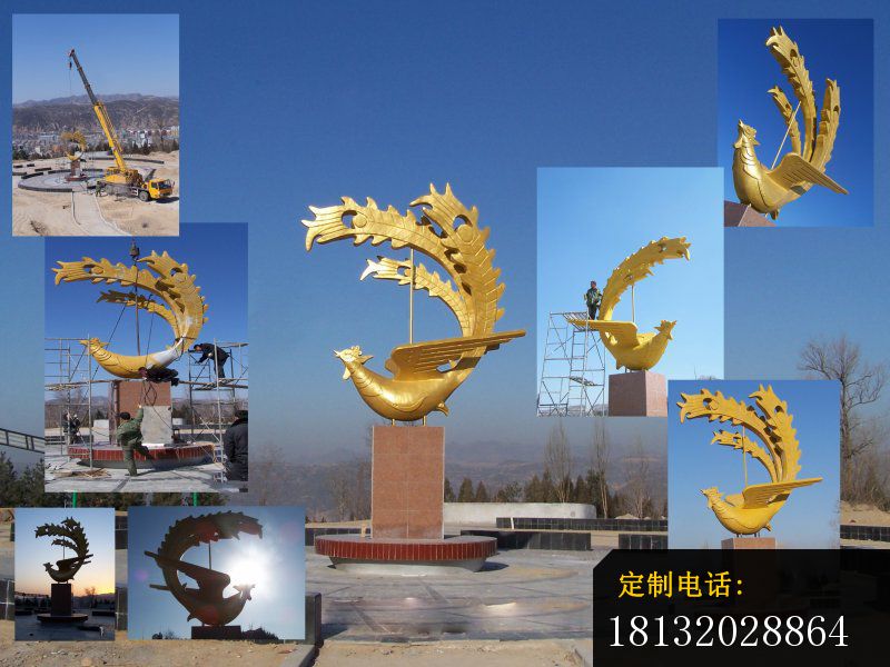 不锈钢金色的凤凰雕塑，广场不锈钢雕塑_800*600