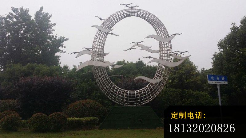 海鸥和圆环雕塑，不锈钢公园景观雕塑_800*450