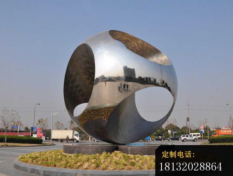 不锈钢镜面抽象球，广场景观雕塑_800*603