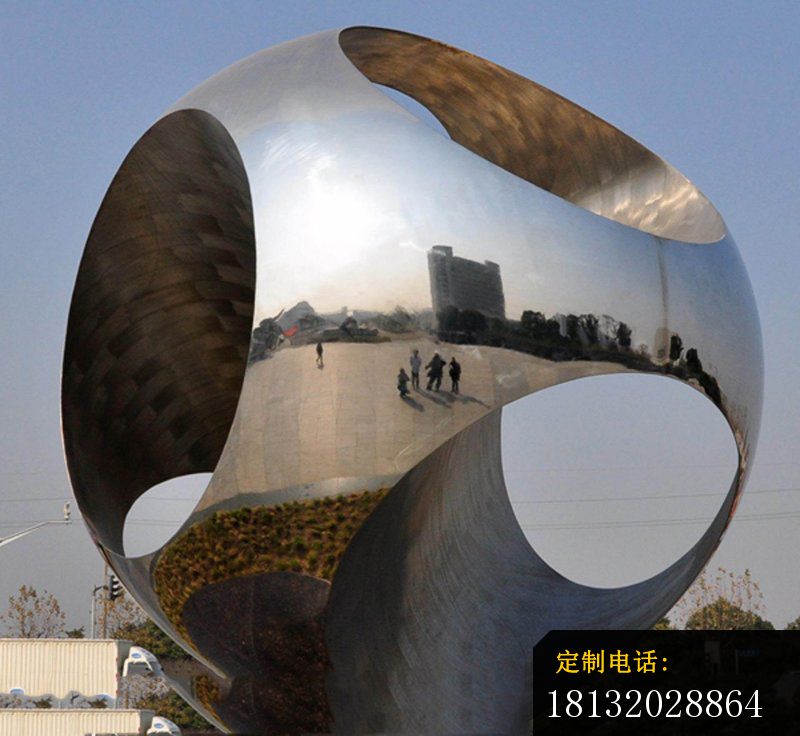 不锈钢镜面抽象球，广场景观雕塑 (2)_800*736