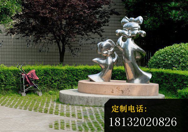 姐姐妹妹雕塑  不锈钢抽象人物雕塑  公园景观雕塑_600*420