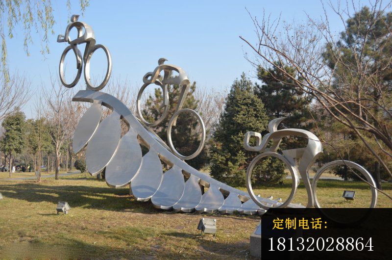 不锈钢俱进雕塑 公园抽象骑车人物雕塑_800*530