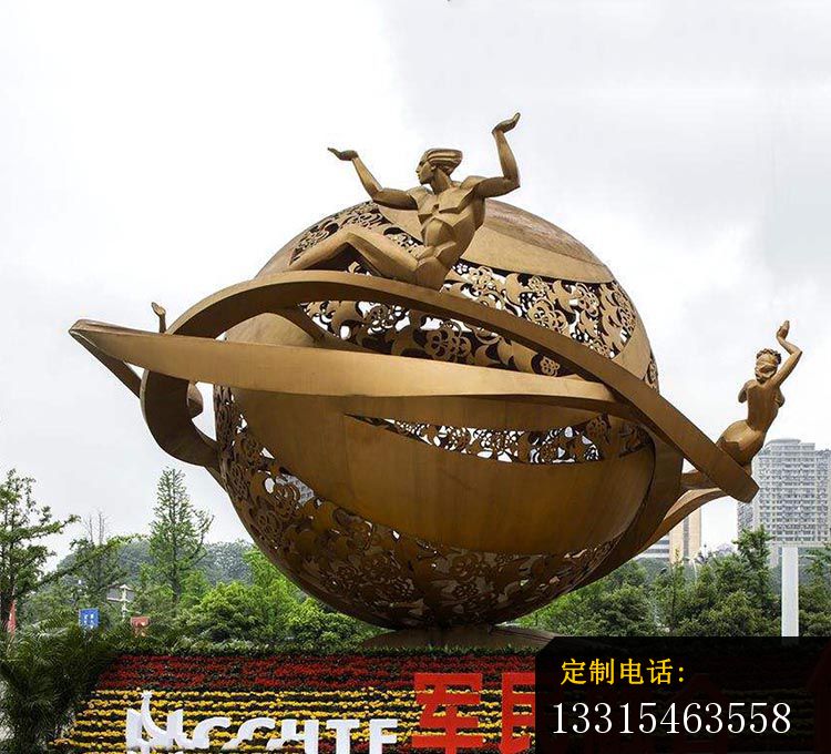 铜雕镂空圆球和几何人物 广场景观铜雕 (2)_750*680