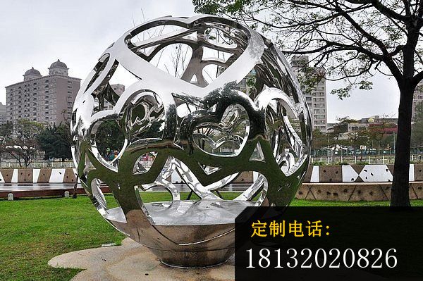 镂空心形圆球雕塑 不锈钢公园景观雕塑_600*399