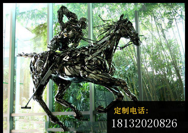 骑马的人雕塑  不锈钢抽象雕塑  公园景观雕塑_620*440
