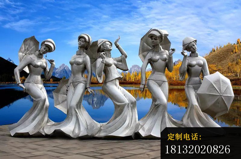 少数民族少女雕塑  不锈钢人物雕塑  公园景观雕塑_800*530