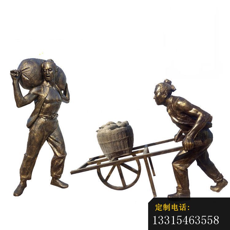 推独轮车运货的古人铜雕公园人物铜雕 (2)_750*750