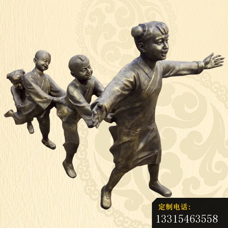玩老鹰捉小鸡的儿童铜雕，公园童趣铜雕 (5)_800*800