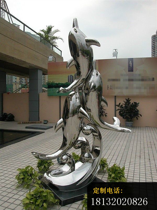 跳跃的海豚雕塑， 不锈钢动物雕塑_600*800