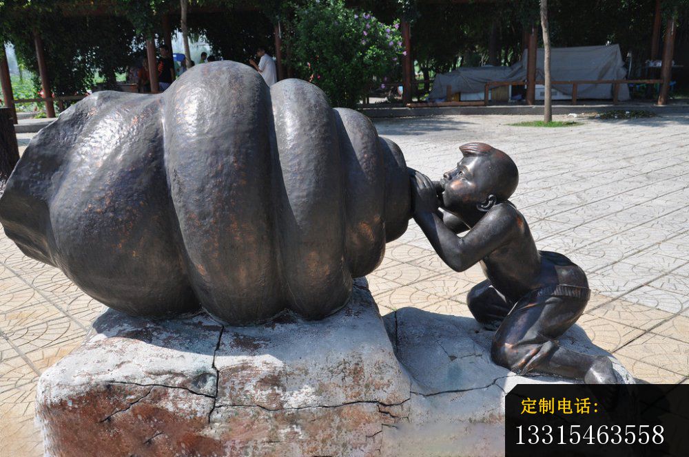 小男孩吹海螺铜雕，广场景观铜雕_1000*664
