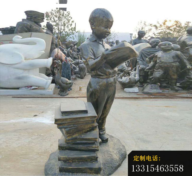 小男孩看书铜雕，校园人物摆件_800*735