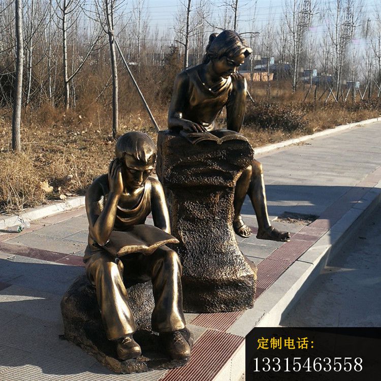 校园看书的学生铜雕，学校景观铜雕_750*750