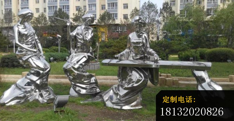 演奏乐器的古代美人，公园不锈钢人物雕塑_800*416