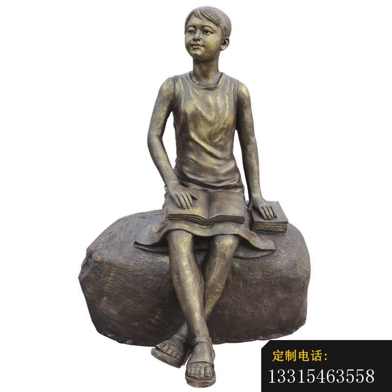校园看书的女孩铜雕，学校景观铜雕_800*800