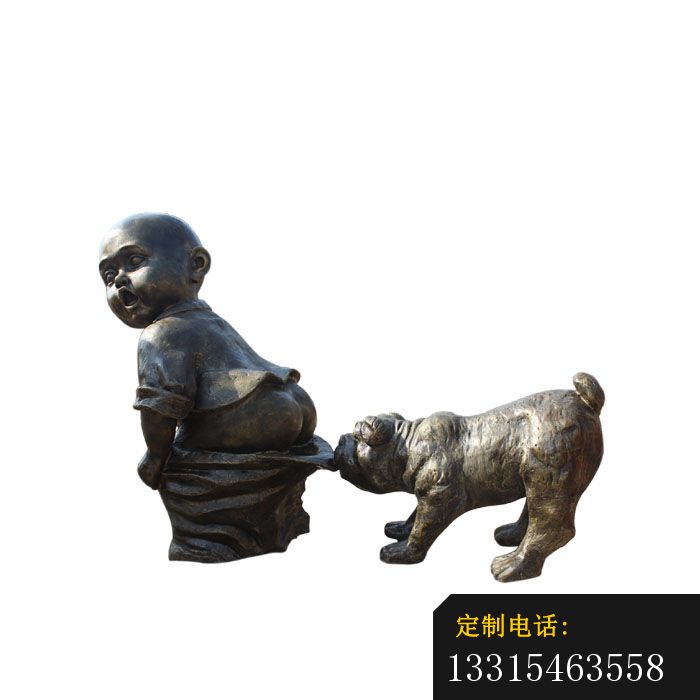 咬小孩裤子的小狗铜雕，公园童趣雕塑 (2)_700*700