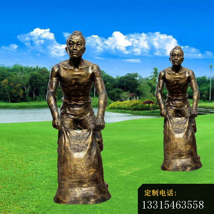 用麻袋装粮食的古代人物铜雕，古代农耕人物铜雕 (2)_750*750