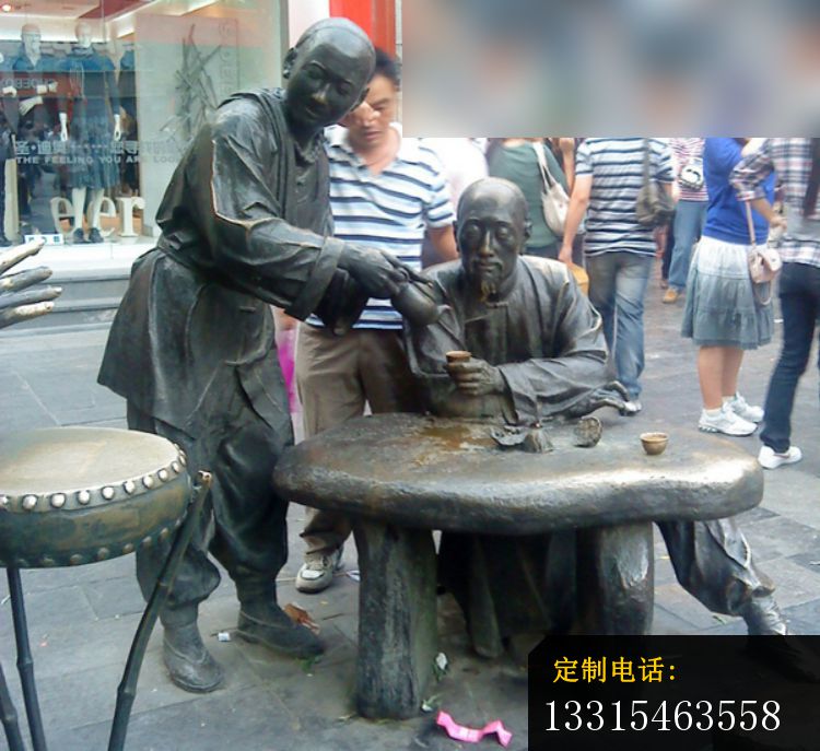 在饭店喝酒的人物铜雕，公园古代人物铜雕 (2)_750*687