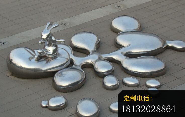 不锈钢水珠和兔子，广场景观雕塑_737*466