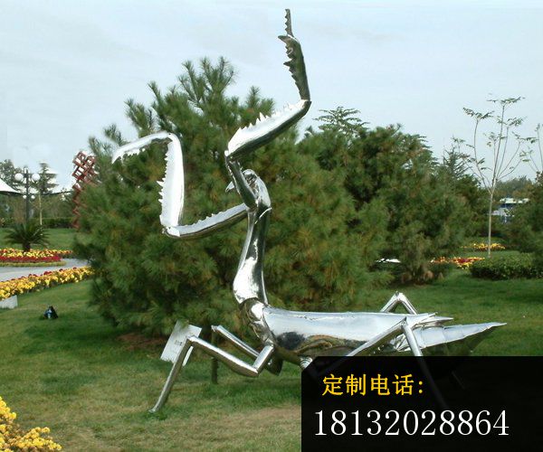 不锈钢螳螂雕塑 公园昆虫雕塑_600*500