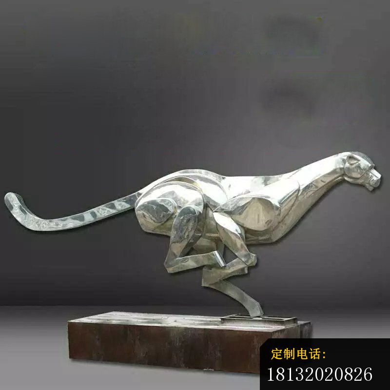 不锈钢奔跑的豹子公园动物雕塑 (2)_800*800